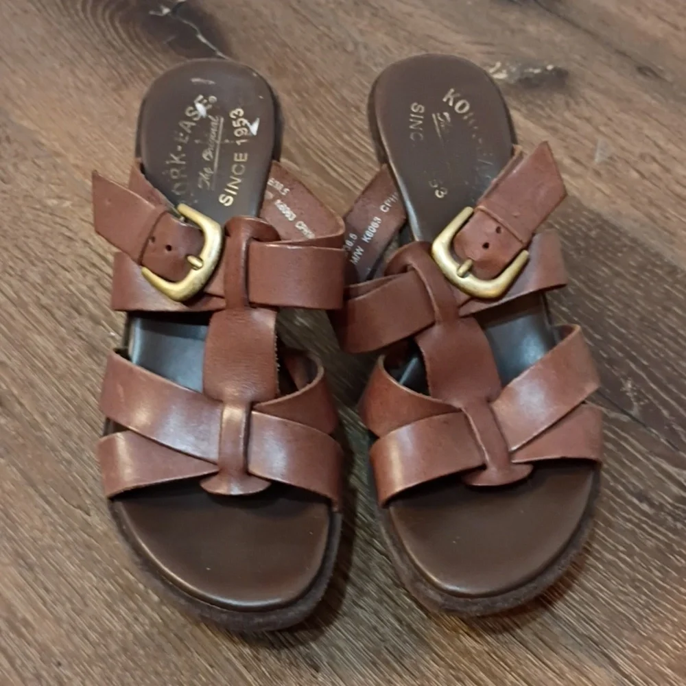 Kork-Ease  Beatrice Brown Leather Wedge Sandals Size 6